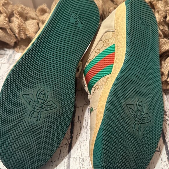 Men's Gucci Sneakers Vintage Style Green Cream Monogram - Picture 8 of 8